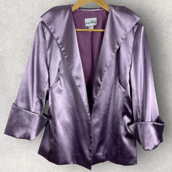 Joseph Ribkoff Vintage Purple Blazer Cuffed Sleeves Womens Size 8 Satin Metallic - Picture 9 of 12